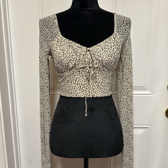 American Eagle Mesh Cropped Corset Top in Cream Black Cheetah Leopard Print XS - Picture 3 of 8